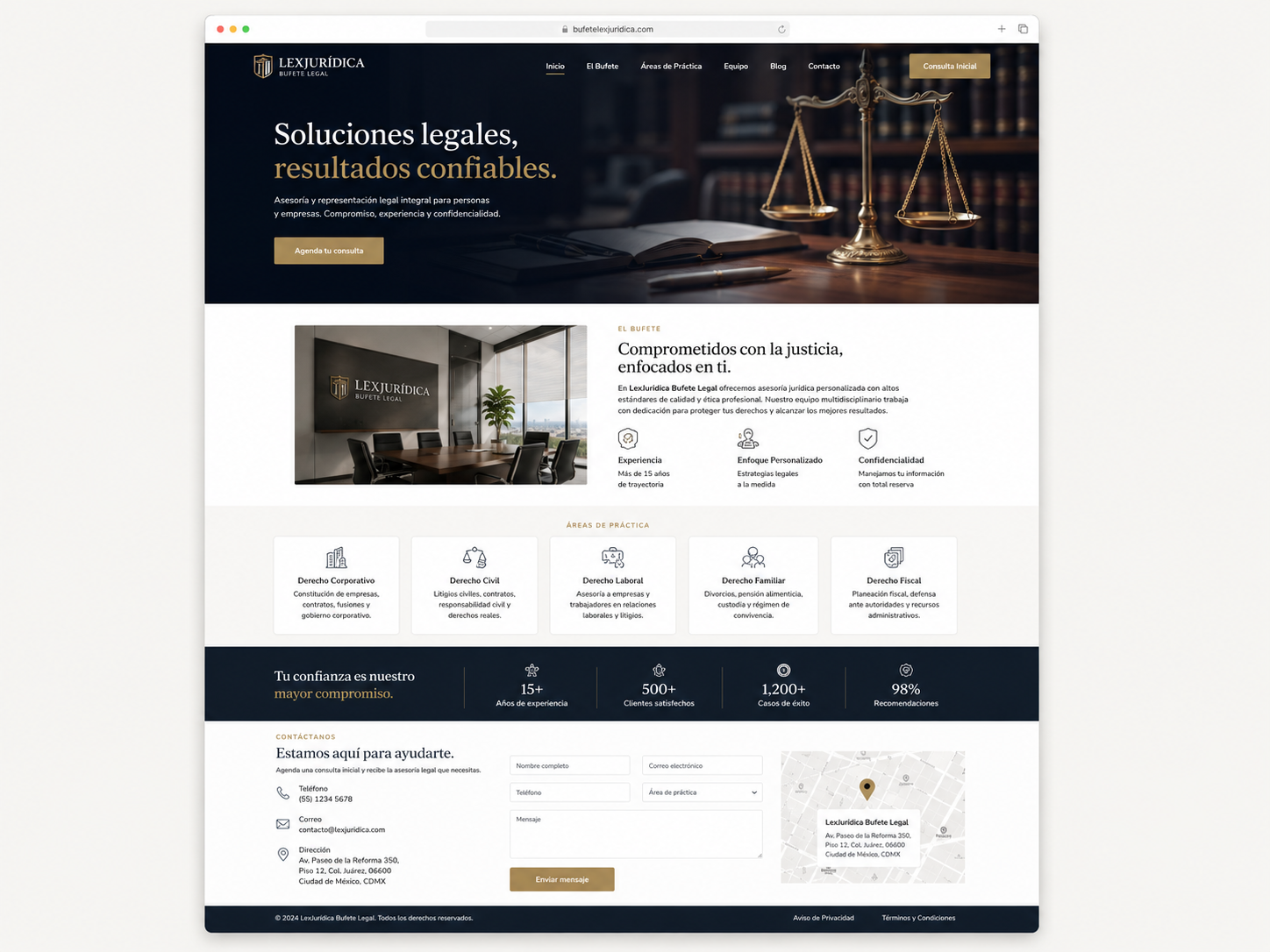Mockup de web de despacho profesional creada con el constructor