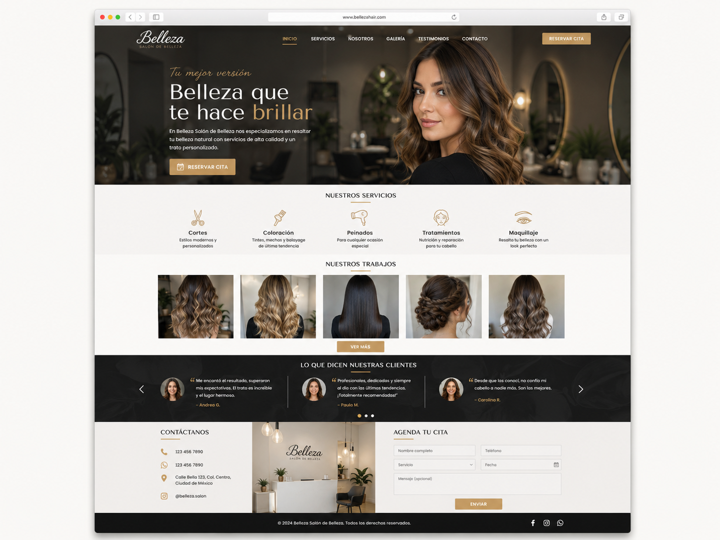 Mockup de web de peluquería creada con el constructor