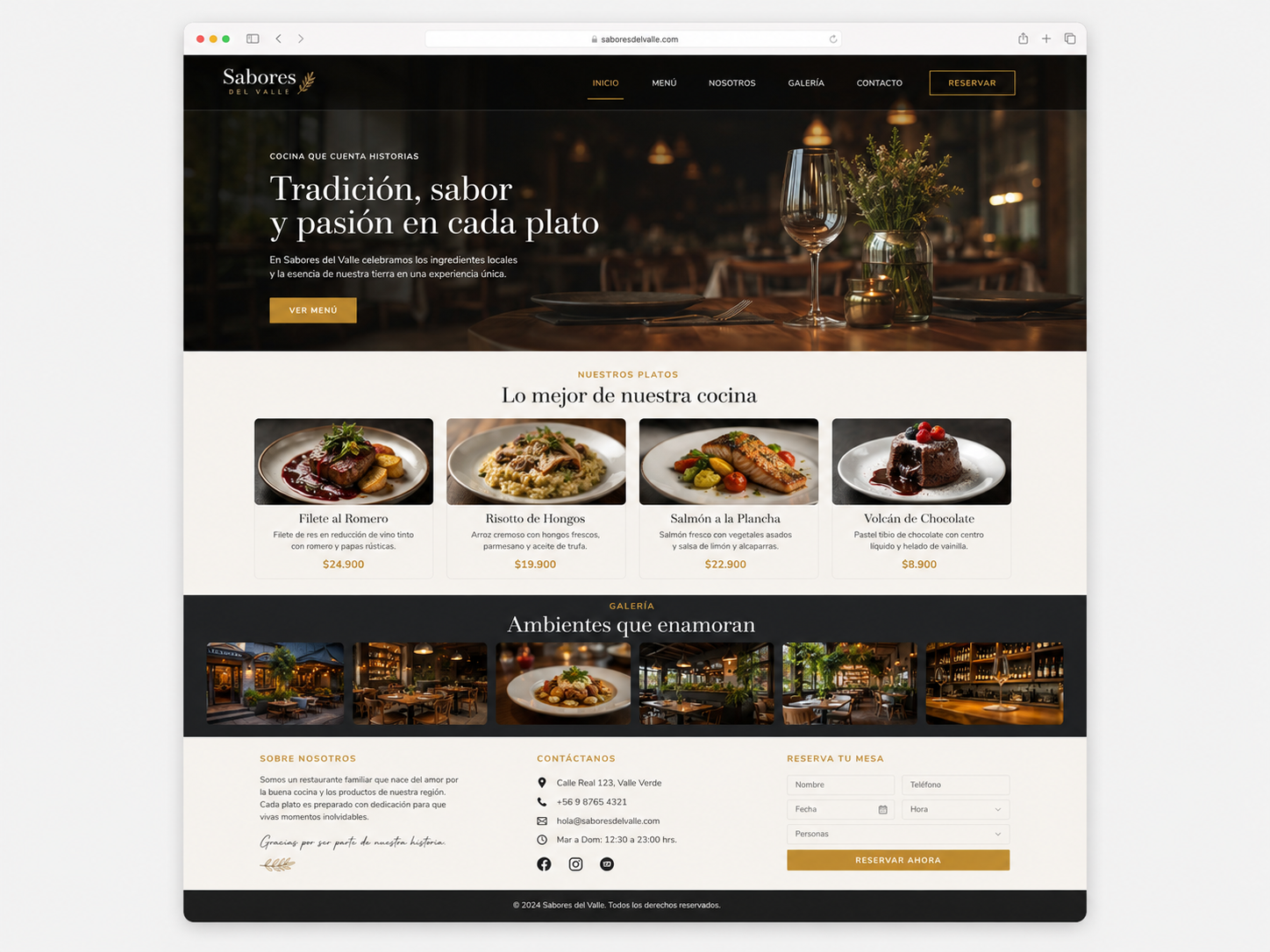 Mockup de web de restaurante creada con el constructor